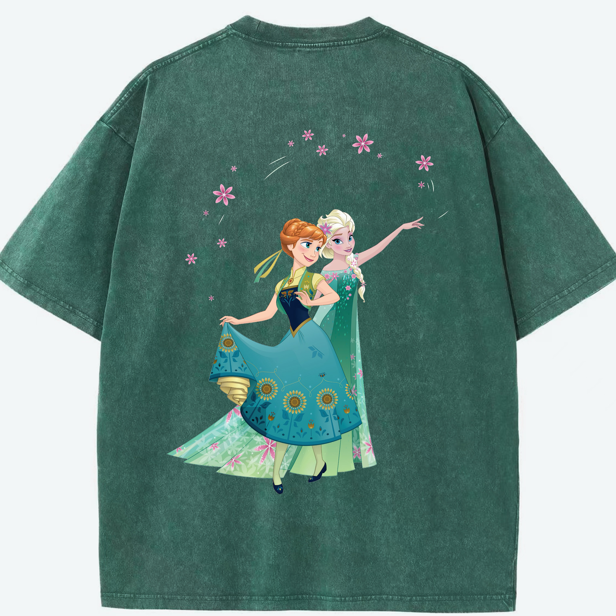 （画像用） アナと雪の女王 アンナ エルサ Frozen Anna Elsa 綿100% ヴィンテージ風 半袖Tシャツ（背面プリント）